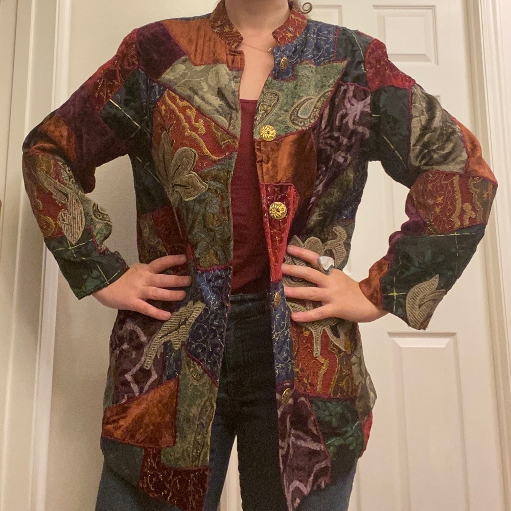 Velvet Embroidered Patchwork Jacket - image 1